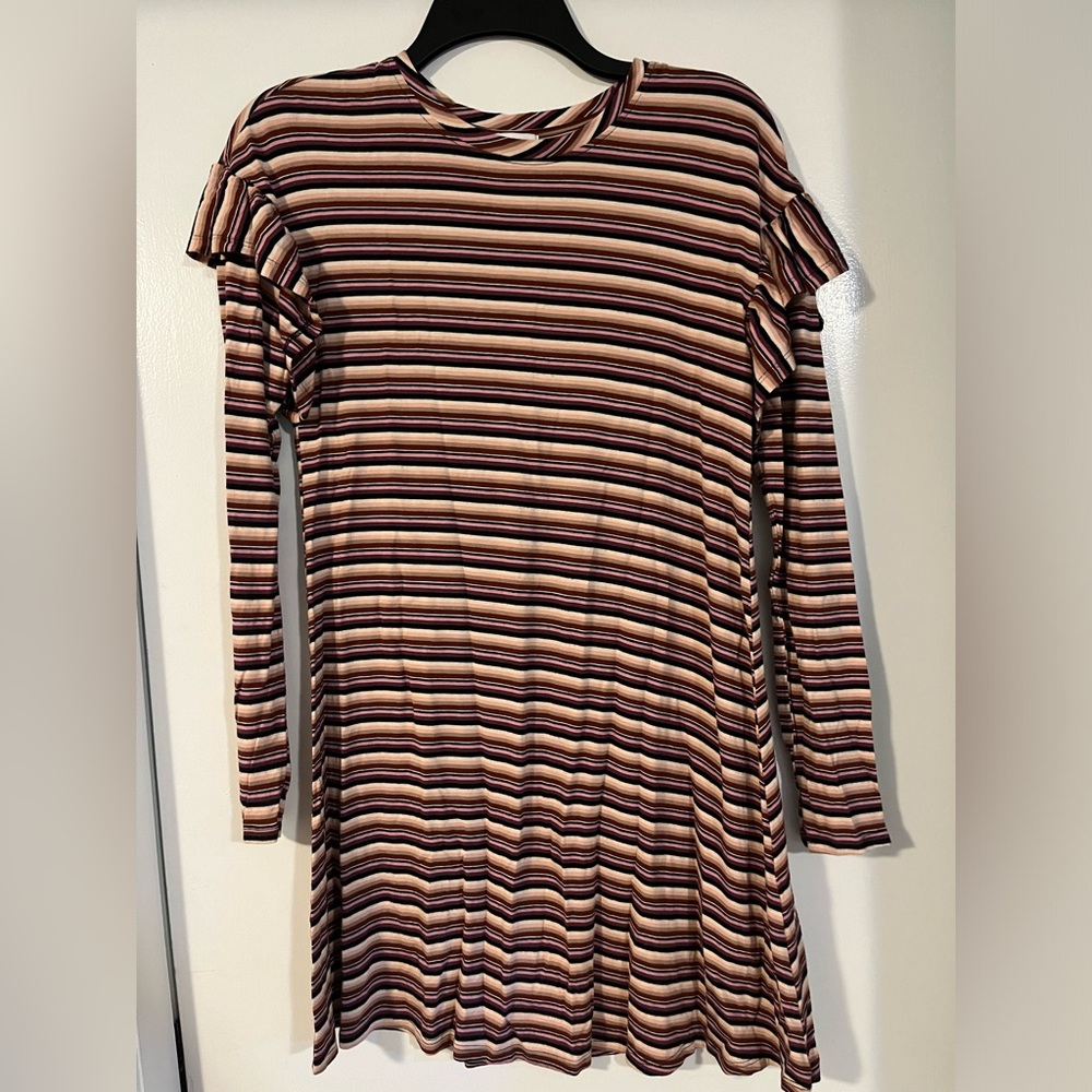 Love fire striped long sleeve dress with ruffle detail